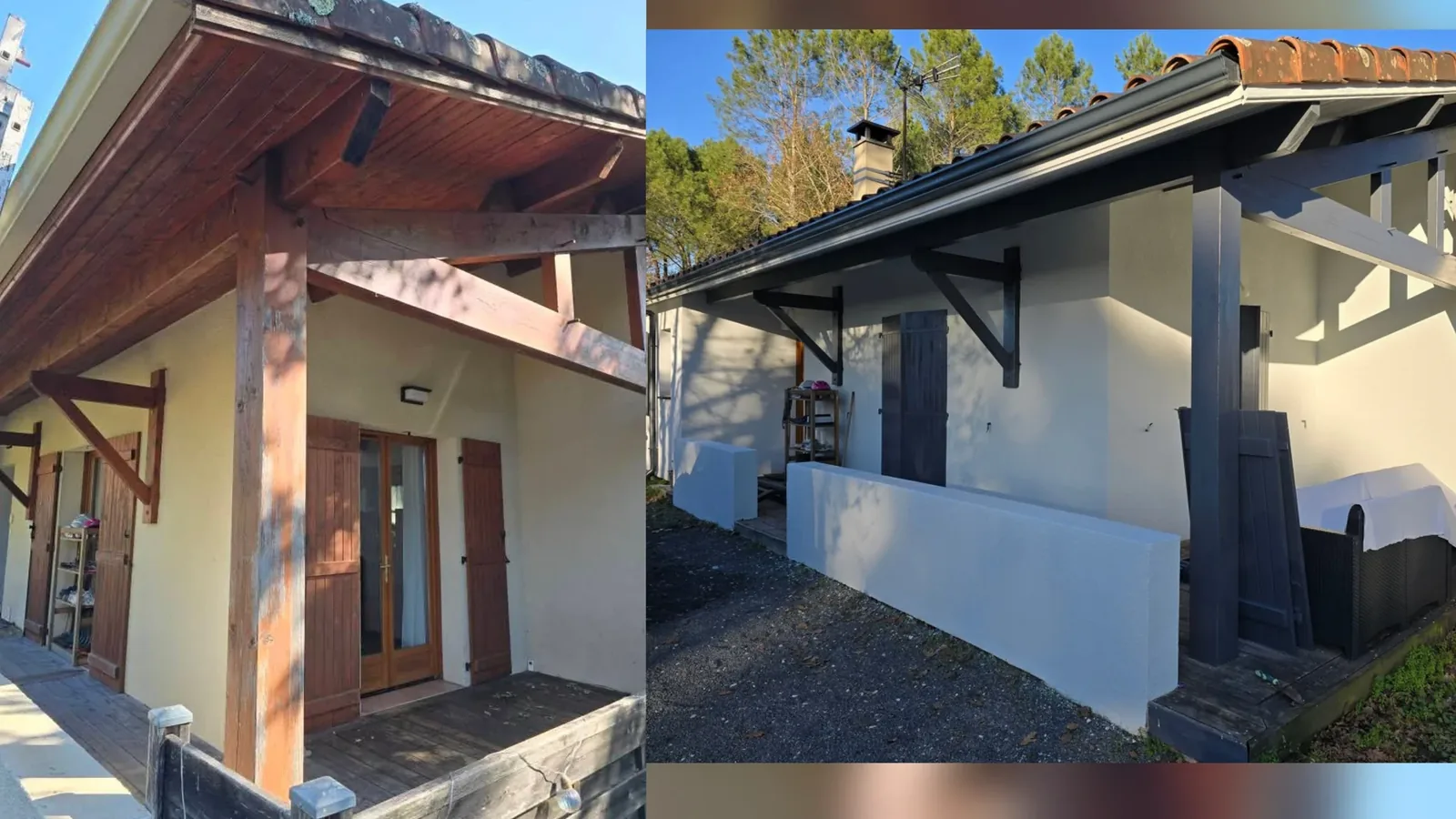 Peinture extérieure d'une maison avec boiseries, avant et après